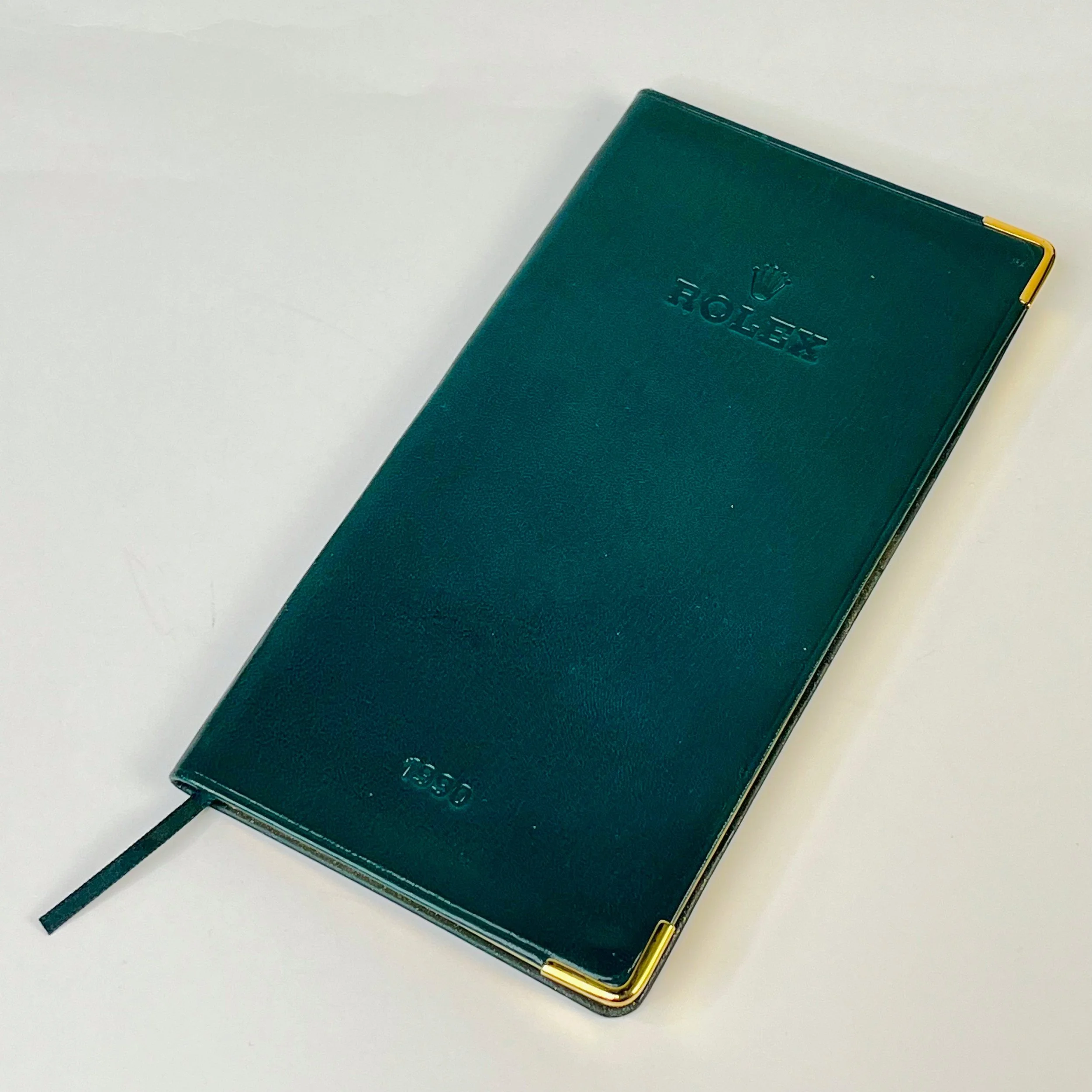 Vintage Rolex 1990 Green Leather Pocket Diary Agenda with Gold Edges